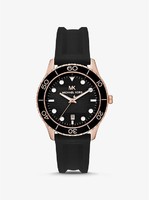 MICHAEL KORS Oversized Runway Dive Rose Gold-Tone and Silicone Watch