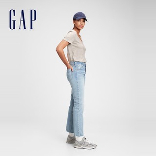 Gap女装纯棉V领短袖T恤740140 2021夏季新款休闲宽松纯色上衣女
