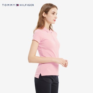 Tommy 21新款春秋女装通勤刺绣旗标翻领修身短袖POLO衫27947