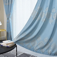 BRAND MARKETING 阿黎 客厅卧室遮光窗帘 竹节棉提花 蓝色挂钩式2.0米宽*2.2米高单片装