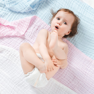 Purcotton 全棉时代 幼儿水洗纱布浴巾 白色 95*95cm+婴儿水洗纱布手帕 6条装 蓝色+粉色+白色 25*25cm