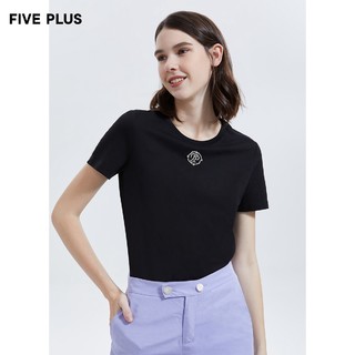 FIVE PLUS女夏装抗菌黑科技面料橙色T恤短袖宽松上衣圆领