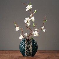 帕美居 新中式花瓶摆件 木绿花瓶+白迎春花