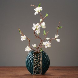 帕美居 新中式花瓶摆件 木绿花瓶+白迎春花