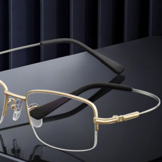 目匠 9326 金色钛合金眼镜框+1.61折射率 防蓝光镜片