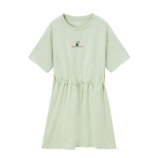 森马连衣裙夏季新款2021甜美绿色T恤裙收腰显瘦裙子宽松休闲女装