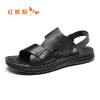 红蜻蜓男鞋2021夏季新款真皮软底沙滩鞋男透气时尚休闲男士皮凉鞋（38、棕色）
