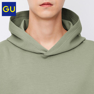 GU极优男装GU DRY双面拼接连帽套头衫5分袖334433（175/100A/L、09 黑色）