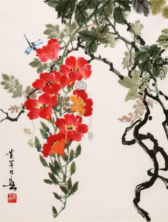 朵云轩木版水印 黄幻吾 蜻蜓凌霄花 中国画装饰画收藏馈赠家居