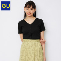GU极优女装罗纹短款开衫(短袖)BM风显瘦开衫332160（155/80A/S、12 桃红色）