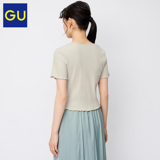 GU极优女装罗纹短款开衫(短袖)BM风显瘦开衫332160（155/80A/S、12 桃红色）