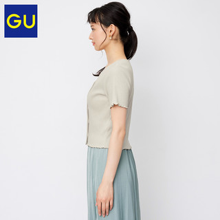 GU极优女装罗纹短款开衫(短袖)BM风显瘦开衫332160（155/80A/S、31 米色）