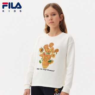 FILA KIDS X 梵高博物馆斐乐童装女大童套头卫衣2022春新款 云菇白-WT 140cm