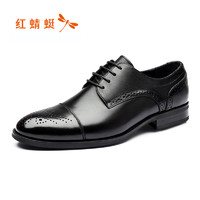 红蜻蜓男鞋春夏商务休闲皮鞋男士正装尖头透气真皮鞋软皮软底鞋子