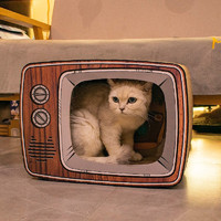 D-cat 多可特 宠物猫抓板窝猫咪玩具猫窝一体爪板耐磨剑麻瓦楞纸 复古电视机