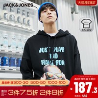 JackJones杰克琼斯outlets男情侣INS可爱人像涂鸦宽松连帽卫衣黑