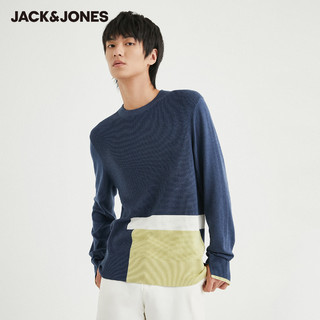 JackJones杰克琼斯outlets秋季潮男士拼接设计圆领舒适长袖针织衫