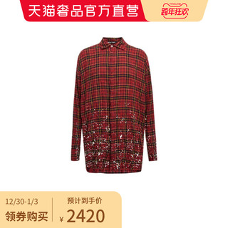 PalmAngels红色经典格纹设计经典款男士潮绣衬衫新年礼物