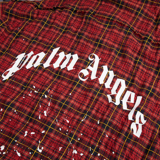 PalmAngels红色经典格纹设计经典款男士潮绣衬衫新年礼物