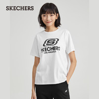 Skechers斯凯奇2021年春夏新款休闲印花半袖运动衣上衣短袖T恤女