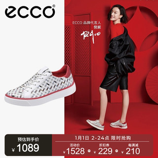 ecco 爱步 ECCO爱步倪妮同款板鞋七宝图女鞋休闲鞋女 街头趣闯291163 白色/红色