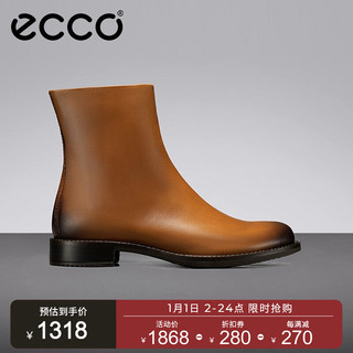 ecco 爱步 ECCO爱步靴子女 中筒女鞋冬新款牛皮舒适低跟短靴女 型塑25 266633 蜜棕色