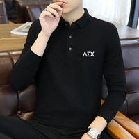 AEX 秋季新款青年男士翻领套头上衣男百搭长袖商务男装男式Polo衫