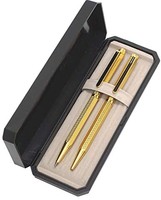 日本制黄铜六角旋转水平平边金·圆珠笔自动铅笔2支套装 高级包装盒