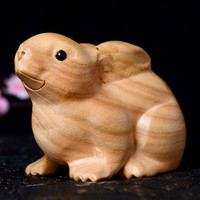禅意阁 桃木兔子摆件生肖兔吉祥物摆件实木雕刻装饰客厅家居工艺品