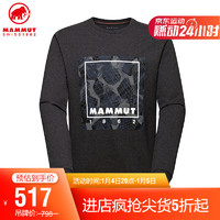 MAMMUT 猛犸象 Mammut新品有机棉弹力LOGO长袖T恤圆领男上衣 黑混色 M