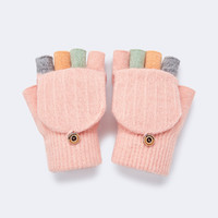 巴拉巴拉 儿童手套冬季保暖加绒可爱针织男童翻盖撞色好搭休闲时尚