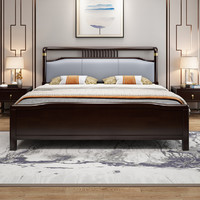 李布艺 新中式实木床现代简约轻奢主卧双人床1.8米小户型软包靠背储物床