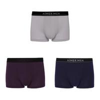 AIMER MEN 爱慕先生 男士平角内裤套装 NS23C232P 3条装(浅灰+紫红+藏红) 170
