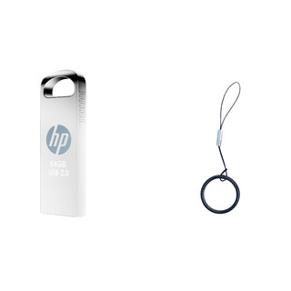 HP 惠普 v206W USB 2.0 U盘 银色 64GB USB-A+金属圆环挂绳