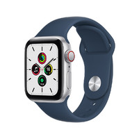 2021款Apple Watch Series SE 蜂窝版智能手表 银色表壳 深邃蓝运动表带  40MM