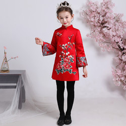 女童旗袍长袖新年装宝宝拜年服中国风儿童唐装加厚过年衣服秋冬季