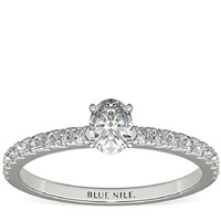 补贴购：Blue Nile 0.30克拉椭圆形切工钻石+小巧密钉钻石订婚戒托