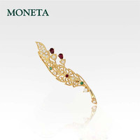 MONETA 高级珠宝Victoria维多利亚系列羽毛胸针-轻舞飞扬 18k金红宝石祖母绿钻石新年礼物