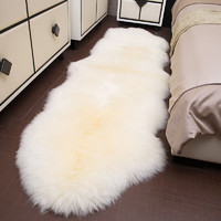 munuo 牧诺 澳洲羊毛地毯 卧室 客厅 整张羊皮羊毛沙发坐垫 飘窗毯 皮毛一体床边地毯 长毛白色床头垫 自然白色 澳洲1p70