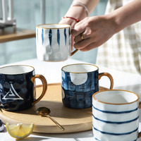 舍里 日式陶瓷马克杯喝水杯陶瓷杯茶杯牛奶早餐杯办公室家用咖啡杯 杯子+勺子组合套装