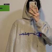 Champion 冠军刺绣草写logo运动卫衣女士情侣时尚秋季连帽衫宽松舒适