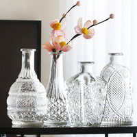 江莱 网红新款浮雕玻璃花瓶小口瓶透明摆件简约客厅餐桌干花插花器装饰
