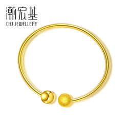 CHJ JEWELLERY 潮宏基 新年礼物  童伴 黄金手镯女士足金手镯金珠金镯子开口手环手饰金饰礼物 计价工费450元 W 约12.25g