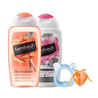 femfresh 芳芯 私处护理清洗液套装 (洋甘菊日常护理型250ml+蔓越莓舒缓保湿型250ml+发带+美妆蛋)