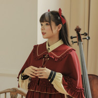 森女部落 学院风斗篷外套 红色