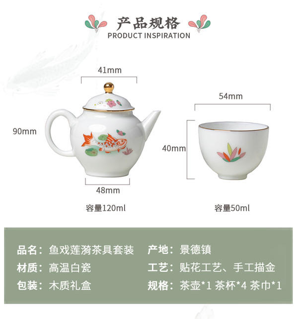 广东省博物馆 鱼戏莲漪茶具套装 景德镇陶瓷