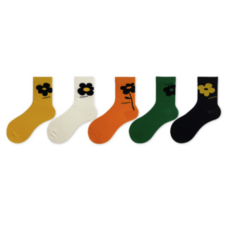 袜咔袜咔 女士棉质中筒袜套装 SH370832 5双装(黄色+白色+橘色+绿色+黑色)