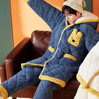 宫蝶 X 迪士尼 男士珊瑚绒家居服套装 88Q436 蓝色 XL