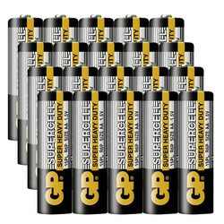 GP 超霸 5號電池20粒五號碳性干電池黑超適用于/鬧鐘/遙控器/手電筒/收音機等 5號/AA/R6P