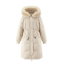 INMAN 茵曼 女士中长款连帽羽绒服 1814449 梨花杏 L
